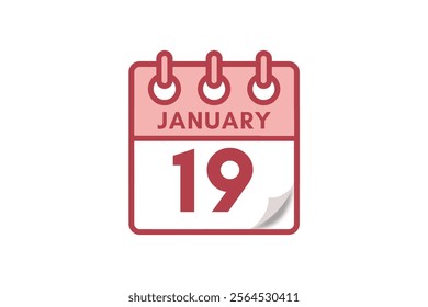 19 January month single day vector, illustration, calendar with maroon, rose and white color background calendar January 19