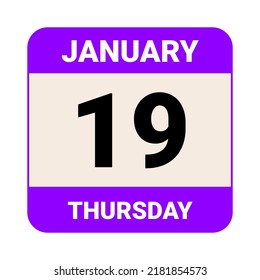 19 January, Thursday. Date template. Useful design for calendar or event promotion. Vector illustration EPS 10 File