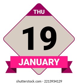 19 de enero, jueves. Plantilla de fecha. Diseño útil para la promoción de calendarios o eventos. Ilustración vectorial Archivo EPS 10. Aislado sobre fondo blanco.