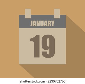 19 January vector calendar icon. Calendar page design on dark background for January days