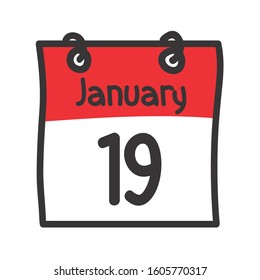 19 January. Vector flat daily calendar icon. Date and time, day, month. Holiday