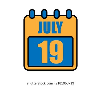 19 July calendar. July calendar icon in blue and orange. Vector Calendar Page Isolated on White Background.