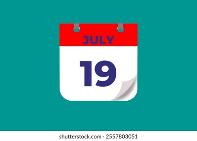 19 July calendar icon text page monthly web design on red, and blue background vector, icon, or illustration with the month of July 19