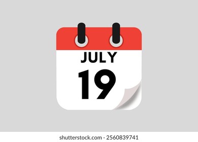 19 July calendar icon text page monthly web design on red, white, black and ash background vector, icon, or illustration with the month of July 19