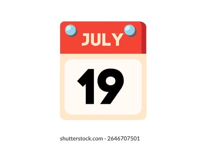 19 de julho ícone página de texto web design mensal em Coral, pêssego, preto, azul e branco vetor de fundo, ícone, ou ilustração com o mês de julho 19
