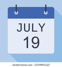 19 July Calendar, Vector Calendar.