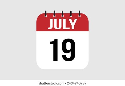 19 July Calendar. July Calendar Vector Illustration.