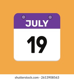 19 july calender icon text page monthly web design.