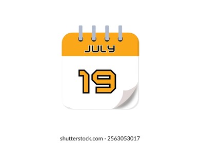 19 July month single day vector, illustration, calendar with yellow, black and white color background calendar July 19