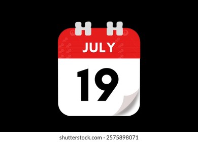 19 July month single day vector, illustration, calendar with red, gray, white and black color background calendar July 19