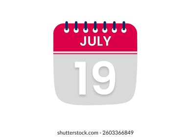 19 July month single day vector, illustration, calendar with red, off white and white color background calendar July 19