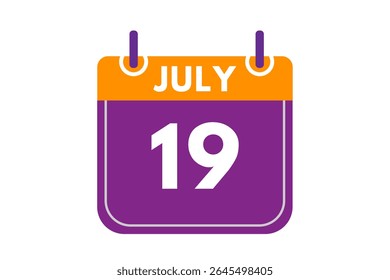 19 julho mês vetor dia único, ilustração, calendário com laranja, roxo, cinzas e branco cor de fundo calendário ícone de julho 19