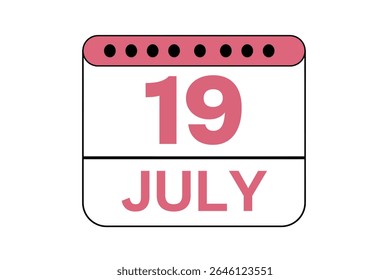 19 julho mês vetor dia único, ilustração, calendário com pêssego, preto e branco cor fundo ícone do calendário de julho 19