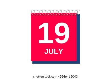 19 julho mês vetor dia único, ilustração, calendário com vermelho, azul e branco ícone de calendário de fundo de cor de julho 19