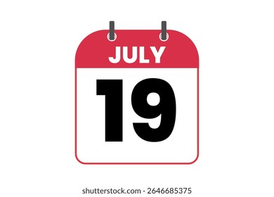 19 julho mês vetor dia único, ilustração, calendário com vermelho, preto e branco ícone de calendário de fundo de cor de julho 19