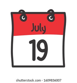 19 July. Vector flat daily calendar icon. Date and time, day, month. Holiday