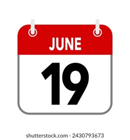 19 June, calendar date icon on white background.