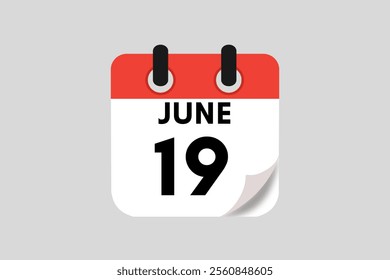 19 June calendar icon text page monthly web design on red, white, black and ash background vector, icon, or illustration with the month of June 19