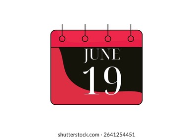19 June calendar icon text page monthly web design on red, black and white background vector, icon, or illustration with the month of June 19