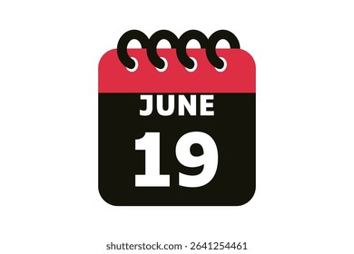 19 June calendar icon text page monthly web design on red, black and white background vector, icon, or illustration with the month of June 19
