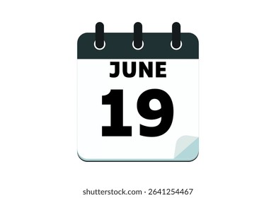19 June calendar icon text page monthly web design on red, black and white background vector, icon, or illustration with the month of June 19