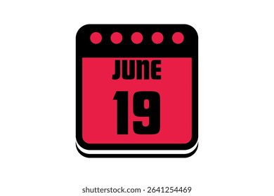 19 June calendar icon text page monthly web design on red, black and white background vector, icon, or illustration with the month of June 19