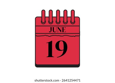 19 June calendar icon text page monthly web design on red, black and white background vector, icon, or illustration with the month of June 19