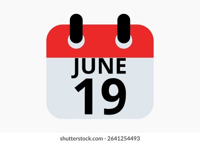 19 June calendar icon text page monthly web design on red, black and white background vector, icon, or illustration with the month of June 19