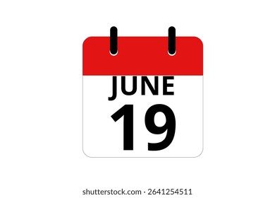 19 June calendar icon text page monthly web design on red, black and white background vector, icon, or illustration with the month of June 19