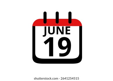 19 June calendar icon text page monthly web design on red, black and white background vector, icon, or illustration with the month of June 19
