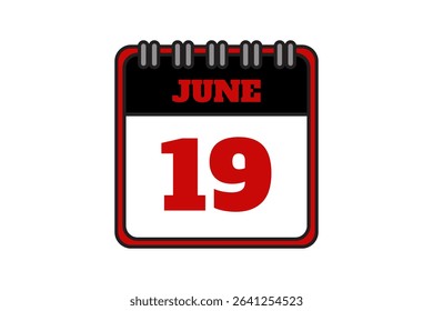 19 June calendar icon text page monthly web design on red, black and white background vector, icon, or illustration with the month of June 19