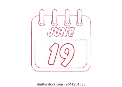 19 June calendar icon text page monthly web design on red, black and white background vector, icon, or illustration with the month of June 19