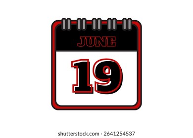 19 June calendar icon text page monthly web design on red, black and white background vector, icon, or illustration with the month of June 19