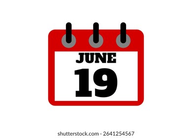 19 June calendar icon text page monthly web design on red, black and white background vector, icon, or illustration with the month of June 19
