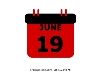 19 June calendar icon text page monthly web design on red, black and white background vector, icon, or illustration with the month of June 19