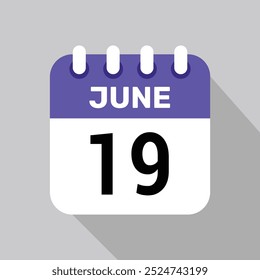 19 junio Calendario Icono Vector Fecha Diseño gráfico