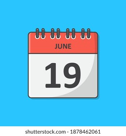 19 June Calendar Vector Icon Illustration. Daily Calendar Flat Icon