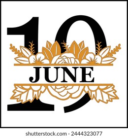 19 June Floral Split Silhouette Counting Vector Design | Print Design | Cut file | Shirt Design | Birthday Gift