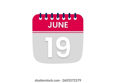 19 June month single day vector, illustration, calendar with red, off white and white color background calendar June 19
