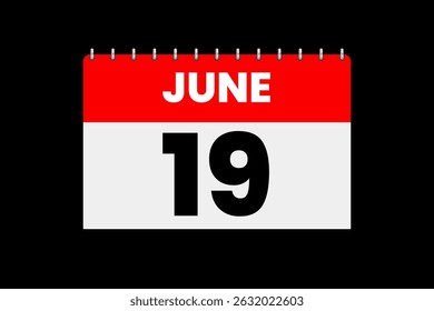 19 June month single day vector, illustration, calendar with red, off-white and black color background calendar icon of June 19