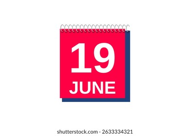 19. Juni Monat einzelne Tag Vektor, Illustration, Kalender mit roten, blauen und weißen Hintergrund Kalender Symbol von Juni 19