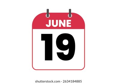 19 June month single day vector, illustration, calendar with red, black and white color background calendar icon of June 19