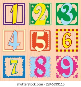 1-9 learn numbers illustration with wooden texture background design