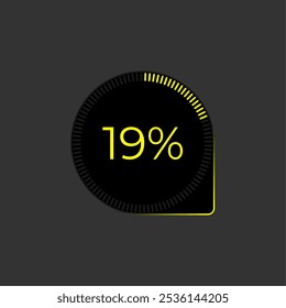 19% Loading. Ui Diagram vector. Download progress icon. Circle diagram interface. Nineteen percent downloading.