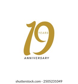 19 Logo, 19th Anniversary Logo, Vector Template Design element for birthday, invitation, wedding, jubilee and greeting card illustration.