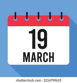 19 March Calendar.  Blue Background. 
Vector Calendar.