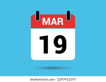 19 March Calendar Date Flat Icon Day 19 Vector Illustration