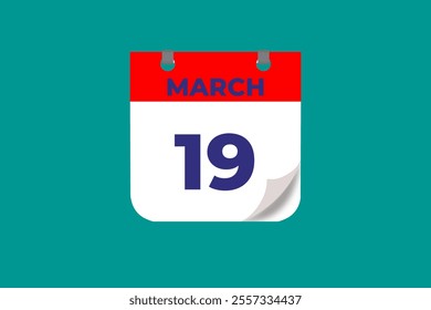 19 March calendar icon text page monthly web design on red, and blue background vector, icon, or illustration with the month of March 19