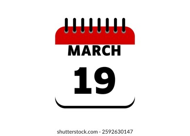 19 March calendar icon text page monthly web design on red, black and white background vector, icon, or illustration with the month of March 19