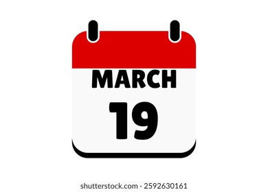 19 March calendar icon text page monthly web design on red, black and white background vector, icon, or illustration with the month of March 19
